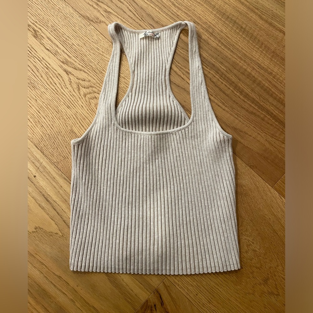 Worn once  Free People scoop crop knit tank in tan